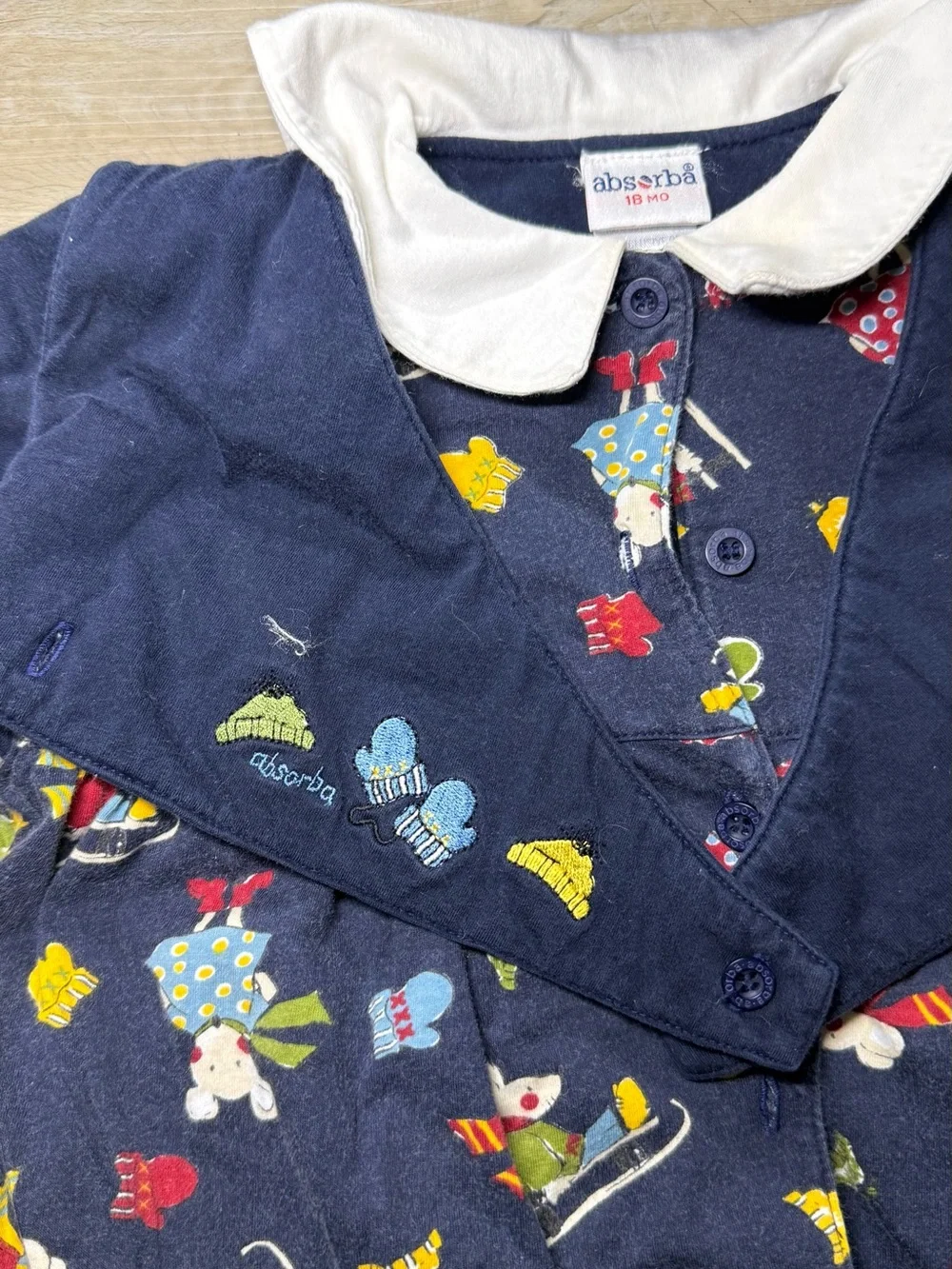 Vintage 1990s Toddlers Embroidered Absorba All Over Print Mouse Skiing Sweater